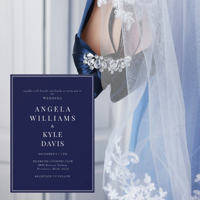 Modern Navy & White text No Parents Wedding  Invitation (Creator Uploaded)
