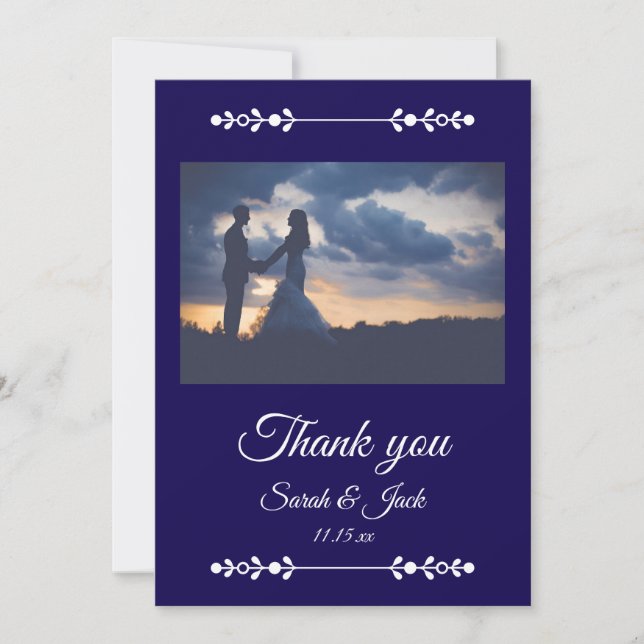 Modern Navy & White Wedding Flat Thank You Card (Front)