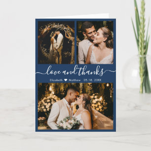Modern Navy White Wedding Photo Collage Thank You