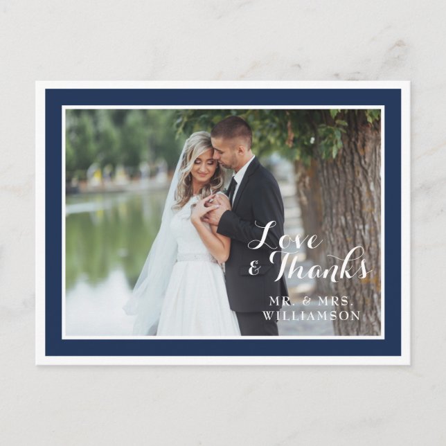Modern Navy White Wedding Thank You Photo Postcard (Front)