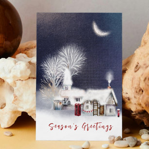 Modern Navy Winter Village Scene Rustic Christmas  Holiday Card