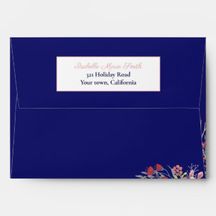 Modern Navy with Botanical Coral Floral Design Envelope