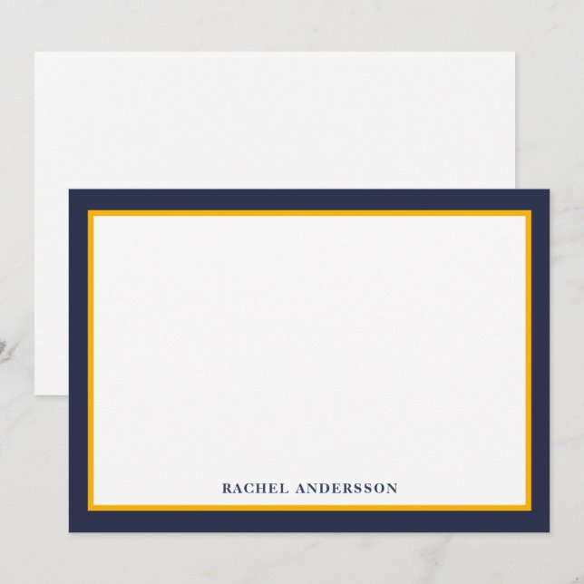 Modern Navy Yellow Double Border Note Card (Front/Back)