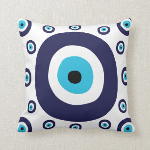 Modern Nazar Navy Blue Aqua Evil Eye Lucky Charm Throw Pillow