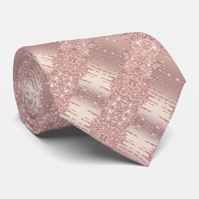 Modern Neck Tie Rose Gold Blush Glitter Drips (Rolled)