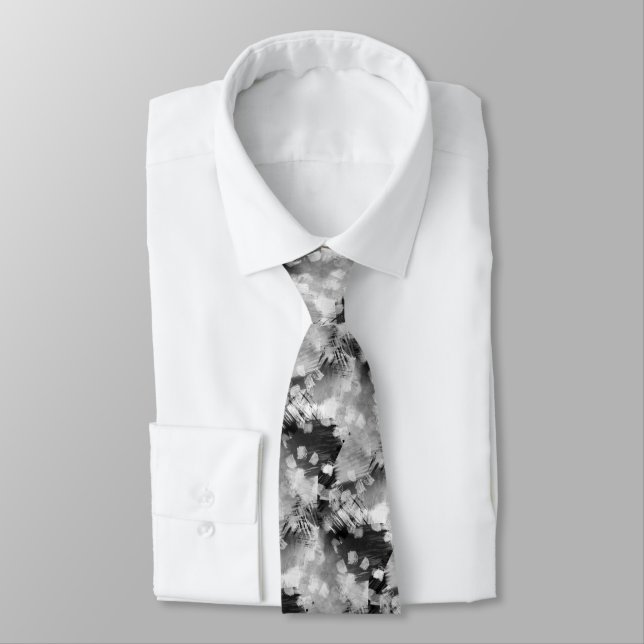 Modern Neck Tie With Black Grey White Retro Art (Tied)