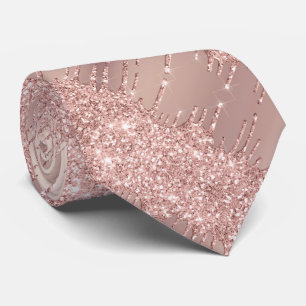 Modern Neck Tie with Rose Gold Blush Glitter Drips