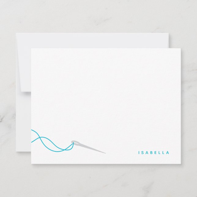 Modern Needle and Thread In Aqua Sewing Card (Front)