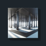 Modern Neo-Classical Architecture Art - 3D Perspec Canvas Print<br><div class="desc">A sophisticated digital artwork featuring a grand architectural hall with tall, fluted black columns in a perfect geometric perspective. The design blends classical structural elements with a clean, futuristic minimalist aesthetic, utilizing a high-contrast palette of deep blacks and bright, airy whites. This piece is ideal for luxury office spaces, modern...</div>