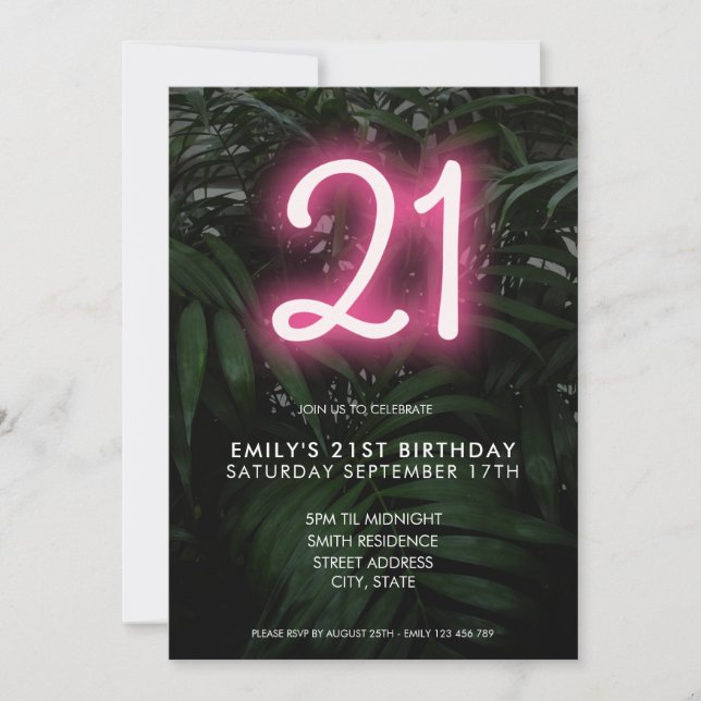Modern Neon 21st Birthday  Invitation (Front)
