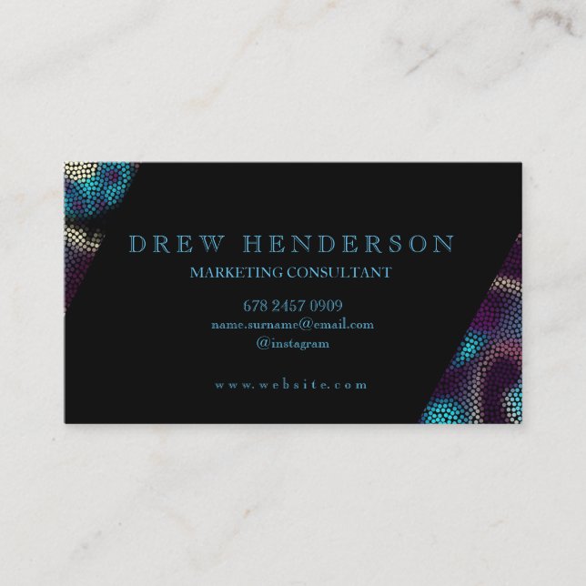 Modern Neon Art Black and Blue Professional Business Card (Front)