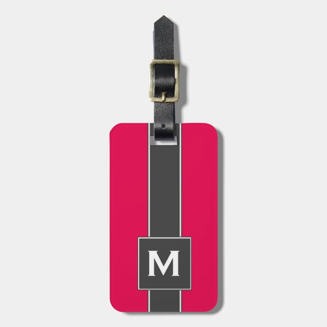 Modern Neon & Black Striped Personalized Monogram Luggage Tag (Front Vertical)