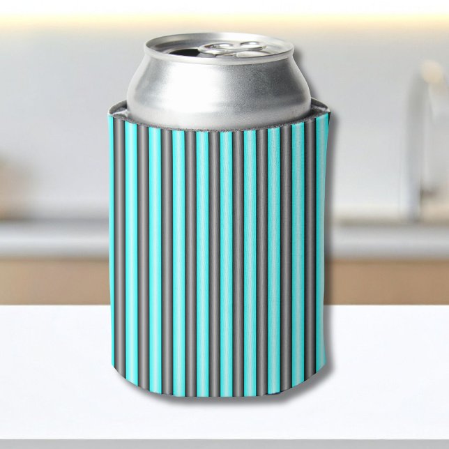 Modern Neon Blue and Black 3D Metal Effect Stripes Can Cooler (Creator Uploaded)