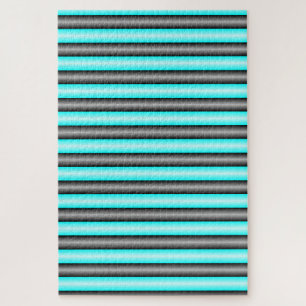 Modern Neon Blue and Black 3D Metal Effect Stripes Jigsaw Puzzle