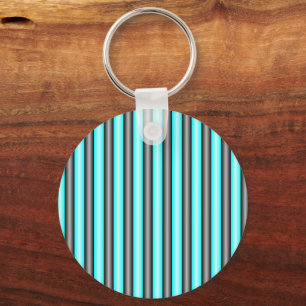 Modern Neon Blue and Black 3D Metal Effect Stripes Keychain