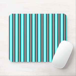 Modern Neon Blue and Black 3D Metal Effect Stripes Mouse Pad