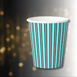 Modern Neon Blue and Black 3D Metal Effect Stripes Paper Cups
