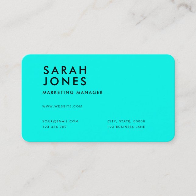 Modern Neon Blue Colour Business Card (Front)