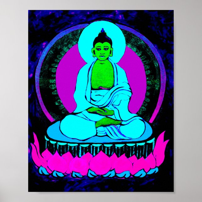 Modern Neon Buddha Poster (Front)