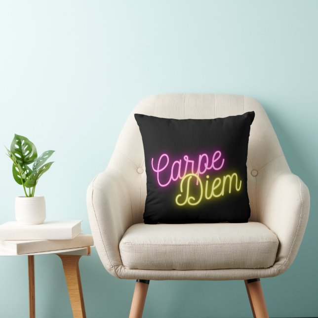 Modern Neon Carpe Diem Word Art   Throw Pillow (Chair)