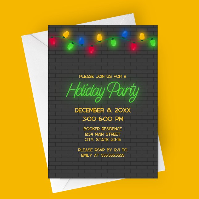 Modern Neon Christmas Lights Holiday Party  Invitation (Modern Neon Lights Holiday Party Invitation | Christmas Lights Party Invitation)