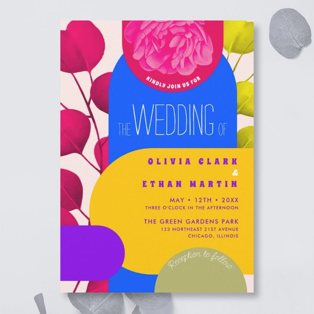 Modern Neon Festival Garden Geometric Wedding Invi Invitation (Creator Uploaded)