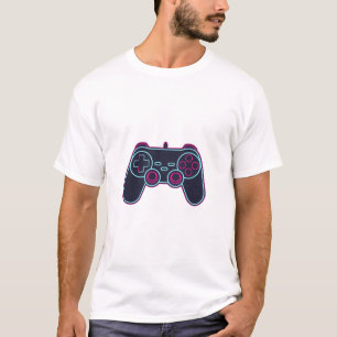 Modern Neon Gaming Controller White Cotton T-Shirt