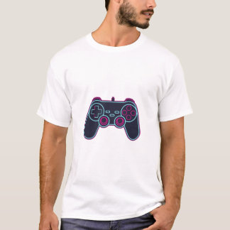 Modern Neon Gaming Controller White Cotton T-Shirt