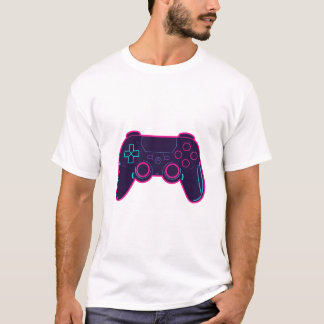 Modern Neon Gaming Controller White Cotton T-Shirt