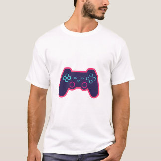 Modern Neon Gaming Controller White Cotton T-Shirt