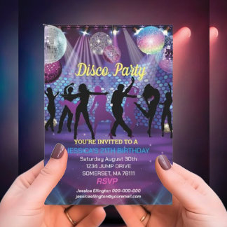 Modern Neon Glow Disco Dance Birthday Party  Invitation