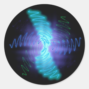 Modern Neon Glowing Sound Waves Classic Round Sticker