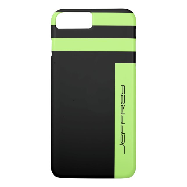 Modern Neon Green/Black Two Way Stripe Custom Name Case-Mate iPhone Case (Back)