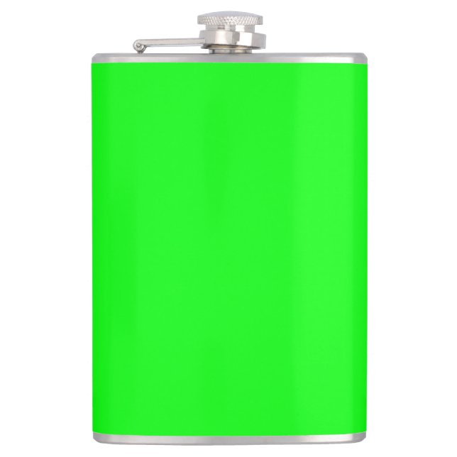 Modern neon green screen bright solid plain cool hip flask (Front)