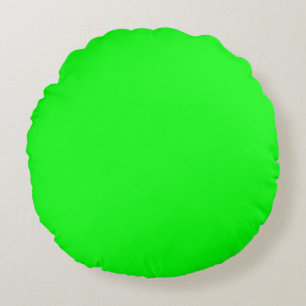 Modern neon green screen bright solid plain cool round pillow