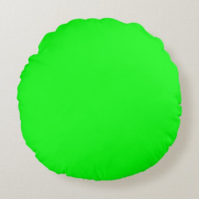 Modern neon green screen bright solid plain cool round pillow (Front)