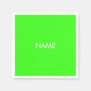 Modern neon green white custom name text paper napkin