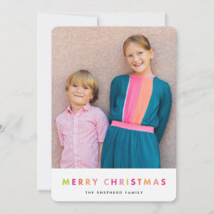 Modern Neon Merry Christmas Photo Card