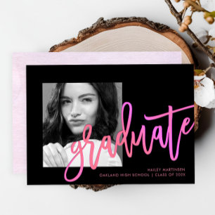 Modern Neon Ombre Typography Pink Photo Graduation Invitation