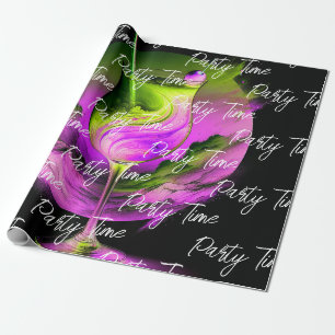 Modern Neon Party Time Personalized Wrapping Paper
