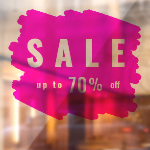 Modern Neon Pink Brush Stroke Sale Offer Window Cling