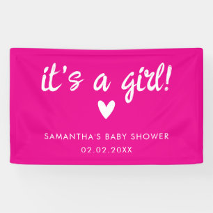 Modern Neon Pink it's a girl Baby Shower Banner