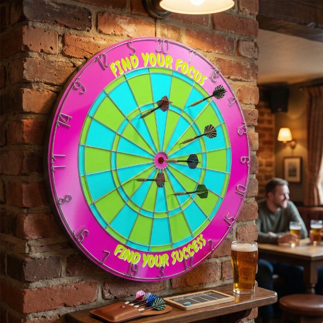 Modern Neon Pink & Lime Green "Find Your Focus" Dartboard (Creator Uploaded)