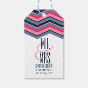Modern neon pink navy blue chevron Thank you Gift Tags