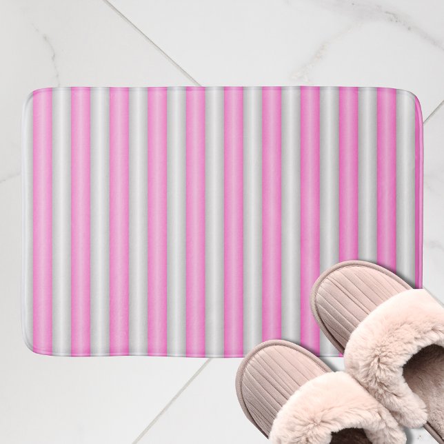 Modern Neon Pink Stripes with 3D Effect Bath Mat (Creator Uploaded)