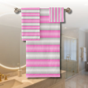 Modern Neon Pink Stripes with 3D Effect Bath Towel Set