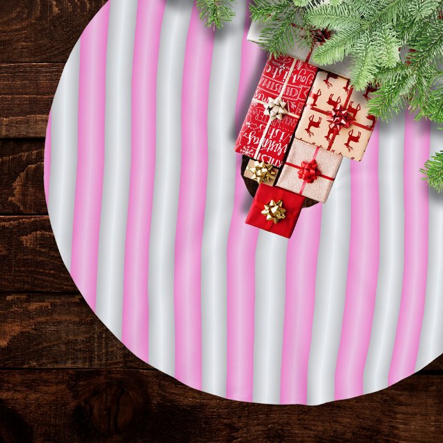 Modern Neon Pink Stripes with 3D Effect Brushed Polyester Tree Skirt (Creator Uploaded)
