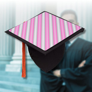 Modern Neon Pink Stripes with 3D Effect Graduation Cap Topper