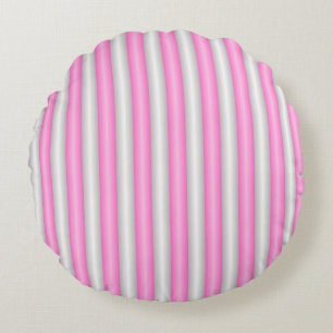 Modern Neon Pink Stripes with 3D Effect Round Pillow