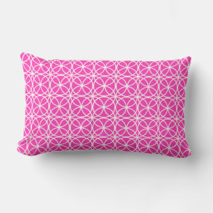 Modern Neon Pink White Circle Geometric Pattern Lumbar Pillow